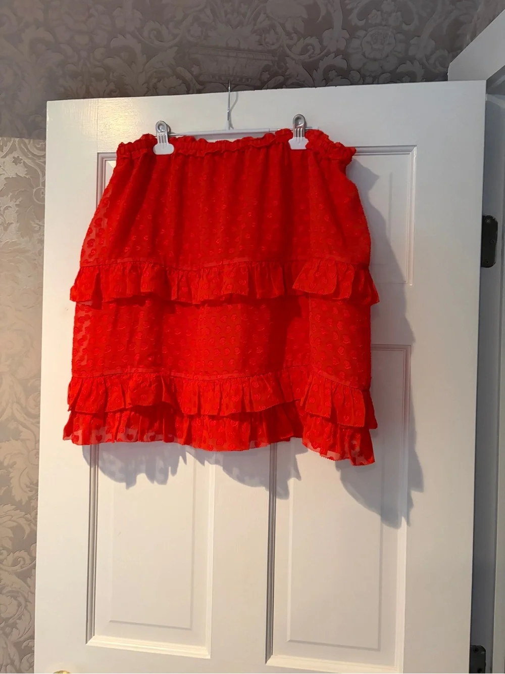 Tory Burch Red Ruffle Tiered Mini Skirt xl